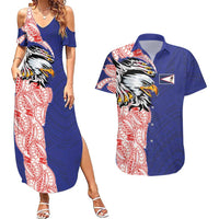 American Samoa Flag Day Couples Matching Summer Maxi Dress and Hawaiian Shirt Tribal Tattoo with Eagle Blue-Red LT03 Blue - Polynesian Pride
