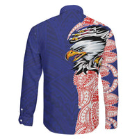 American Samoa Flag Day Family Matching Off The Shoulder Long Sleeve Dress and Hawaiian Shirt Tribal Tattoo with Eagle Blue-Red LT03 - Polynesian Pride