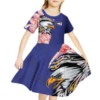 American Samoa Flag Day Kid Short Sleeve Dress Tribal Tattoo with Eagle Blue-Red LT03 - Polynesian Pride