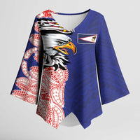 American Samoa Flag Day Kimono Sleeve Blouse Tribal Tattoo with Eagle Blue-Red