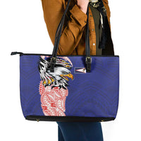 American Samoa Flag Day Leather Tote Bag Tribal Tattoo with Eagle Blue-Red