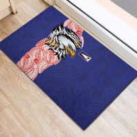 American Samoa Flag Day Rubber Doormat Tribal Tattoo with Eagle Blue-Red