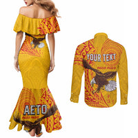 Personalised American Samoa Flag Day Couples Matching Mermaid Dress and Long Sleeve Button Shirt Fautasi Race Pago Pago-Aeto Eagle Wings Tribal Style