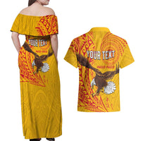 Personalised American Samoa Flag Day Couples Matching Off Shoulder Maxi Dress and Hawaiian Shirt Fautasi Race Pago Pago-Aeto Eagle Wings Tribal Style