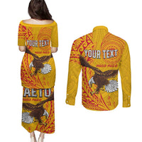 Personalised American Samoa Flag Day Couples Matching Puletasi and Long Sleeve Button Shirt Fautasi Race Pago Pago-Aeto Eagle Wings Tribal Style