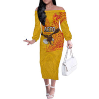 Personalised American Samoa Flag Day Family Matching Off The Shoulder Long Sleeve Dress and Hawaiian Shirt Fautasi Race Pago Pago-Aeto Eagle Wings Tribal Style