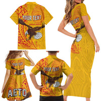 Personalised American Samoa Flag Day Family Matching Short Sleeve Bodycon Dress and Hawaiian Shirt Fautasi Race Pago Pago-Aeto Eagle Wings Tribal Style