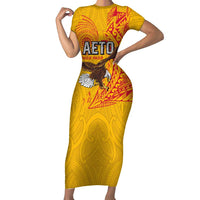 Personalised American Samoa Flag Day Family Matching Short Sleeve Bodycon Dress and Hawaiian Shirt Fautasi Race Pago Pago-Aeto Eagle Wings Tribal Style