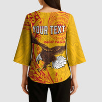 Personalised American Samoa Flag Day Kimono Sleeve Blouse Fautasi Race Pago Pago-Aeto Eagle Wings Tribal Style