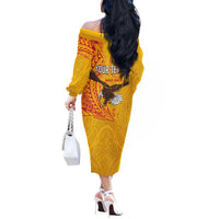 Personalised American Samoa Flag Day Off The Shoulder Long Sleeve Dress Fautasi Race Pago Pago-Aeto Eagle Wings Tribal Style