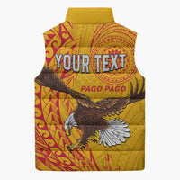 Personalised American Samoa Flag Day Sleeveless Puffer Jacket Fautasi Race Pago Pago-Aeto Eagle Wings Tribal Style