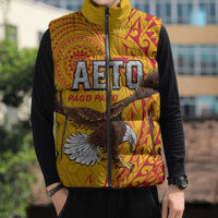 Personalised American Samoa Flag Day Sleeveless Puffer Jacket Fautasi Race Pago Pago-Aeto Eagle Wings Tribal Style
