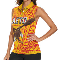 Personalised American Samoa Flag Day Women Sleeveless Polo Shirt Fautasi Race Pago Pago-Aeto Eagle Wings Tribal Style