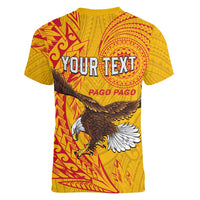 Personalised American Samoa Flag Day Women V-Neck T-Shirt Fautasi Race Pago Pago-Aeto Eagle Wings Tribal Style