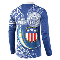 Personalised American Samoa Flag Day Button Sweatshirt Fautasi Race Fagatogo-Iseula O Le Moana Sailfish Tribal Style