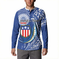 Personalised American Samoa Flag Day Button Sweatshirt Fautasi Race Fagatogo-Iseula O Le Moana Sailfish Tribal Style