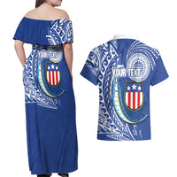 Personalised American Samoa Flag Day Couples Matching Off Shoulder Maxi Dress and Hawaiian Shirt Fautasi Race Fagatogo-Iseula O Le Moana Sailfish Tribal Style