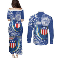 Personalised American Samoa Flag Day Couples Matching Puletasi and Long Sleeve Button Shirt Fautasi Race Fagatogo-Iseula O Le Moana Sailfish Tribal Style