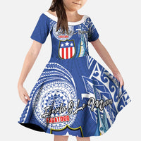 Personalised American Samoa Flag Day Family Matching Off The Shoulder Long Sleeve Dress and Hawaiian Shirt Fautasi Race Fagatogo-Iseula O Le Moana Sailfish Tribal Style