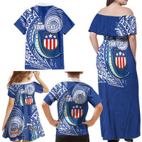 Personalised American Samoa Flag Day Family Matching Off Shoulder Maxi Dress and Hawaiian Shirt Fautasi Race Fagatogo-Iseula O Le Moana Sailfish Tribal Style