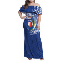 Personalised American Samoa Flag Day Family Matching Off Shoulder Maxi Dress and Hawaiian Shirt Fautasi Race Fagatogo-Iseula O Le Moana Sailfish Tribal Style