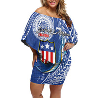 Personalised American Samoa Flag Day Family Matching Off Shoulder Short Dress and Hawaiian Shirt Fautasi Race Fagatogo-Iseula O Le Moana Sailfish Tribal Style