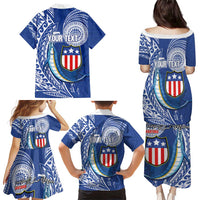 Personalised American Samoa Flag Day Family Matching Puletasi and Hawaiian Shirt Fautasi Race Fagatogo-Iseula O Le Moana Sailfish Tribal Style