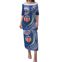 Personalised American Samoa Flag Day Family Matching Puletasi and Hawaiian Shirt Fautasi Race Fagatogo-Iseula O Le Moana Sailfish Tribal Style