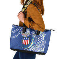 American Samoa Flag Day Leather Tote Bag Fautasi Race Fagatogo-Iseula O Le Moana Sailfish Tribal Style