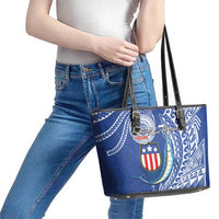 American Samoa Flag Day Leather Tote Bag Fautasi Race Fagatogo-Iseula O Le Moana Sailfish Tribal Style
