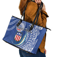American Samoa Flag Day Leather Tote Bag Fautasi Race Fagatogo-Iseula O Le Moana Sailfish Tribal Style