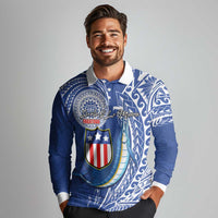 Personalised American Samoa Flag Day Long Sleeve Polo Shirt Fautasi Race Fagatogo-Iseula O Le Moana Sailfish Tribal Style