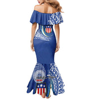 Personalised American Samoa Flag Day Mermaid Dress Fautasi Race Fagatogo-Iseula O Le Moana Sailfish Tribal Style