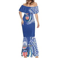 Personalised American Samoa Flag Day Mermaid Dress Fautasi Race Fagatogo-Iseula O Le Moana Sailfish Tribal Style