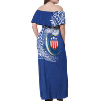 Personalised American Samoa Flag Day Off Shoulder Maxi Dress Fautasi Race Fagatogo-Iseula O Le Moana Sailfish Tribal Style