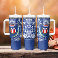 American Samoa Flag Day Tumbler With Handle Fautasi Race Fagatogo-Iseula O Le Moana Sailfish Tribal Style