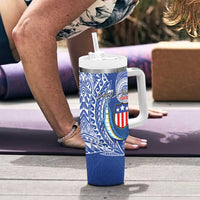 American Samoa Flag Day Tumbler With Handle Fautasi Race Fagatogo-Iseula O Le Moana Sailfish Tribal Style