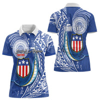 Personalised American Samoa Flag Day Women Polo Shirt Fautasi Race Fagatogo-Iseula O Le Moana Sailfish Tribal Style