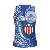 Personalised American Samoa Flag Day Women Sleeveless Polo Shirt Fautasi Race Fagatogo-Iseula O Le Moana Sailfish Tribal Style