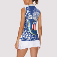 Personalised American Samoa Flag Day Women Sleeveless Polo Shirt Fautasi Race Fagatogo-Iseula O Le Moana Sailfish Tribal Style