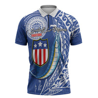 Personalised American Samoa Flag Day Zipper Polo Shirt Fautasi Race Fagatogo-Iseula O Le Moana Sailfish Tribal Style