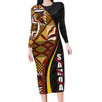 Samoa Siapo Ula Fala Long Sleeve Bodycon Dress Polynesian Tribal Pattern LT03 Long Dress Black - Polynesian Pride