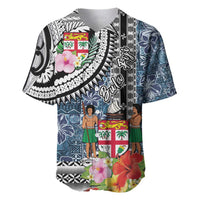 Fiji Day Baseball Jersey Traditional Tapa with Hibiscus and Emblems