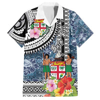Fiji Day Family Matching Short Sleeve Bodycon Dress and Hawaiian Shirt Traditional Tapa with Hibiscus and Emblems