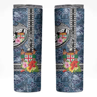 Fiji Day Skinny Tumbler Traditional Tapa with Hibiscus and Emblems