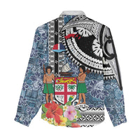 Fiji Day Women Casual Shirt Traditional Tapa with Hibiscus and Emblems
