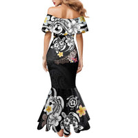 Hawaiian Tropical Plumeria Turtles Family Matching Mermaid Dress and Hawaiian Shirt Polynesian Art Tattoo