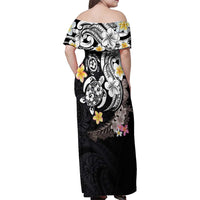 Hawaiian Tropical Plumeria Turtles Family Matching Off Shoulder Maxi Dress and Hawaiian Shirt Polynesian Art Tattoo