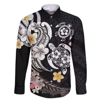 Hawaiian Tropical Plumeria Turtles Family Matching Off Shoulder Short Dress and Hawaiian Shirt Polynesian Art Tattoo