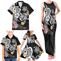 Hawaiian Tropical Plumeria Turtles Family Matching Tank Maxi Dress and Hawaiian Shirt Polynesian Art Tattoo